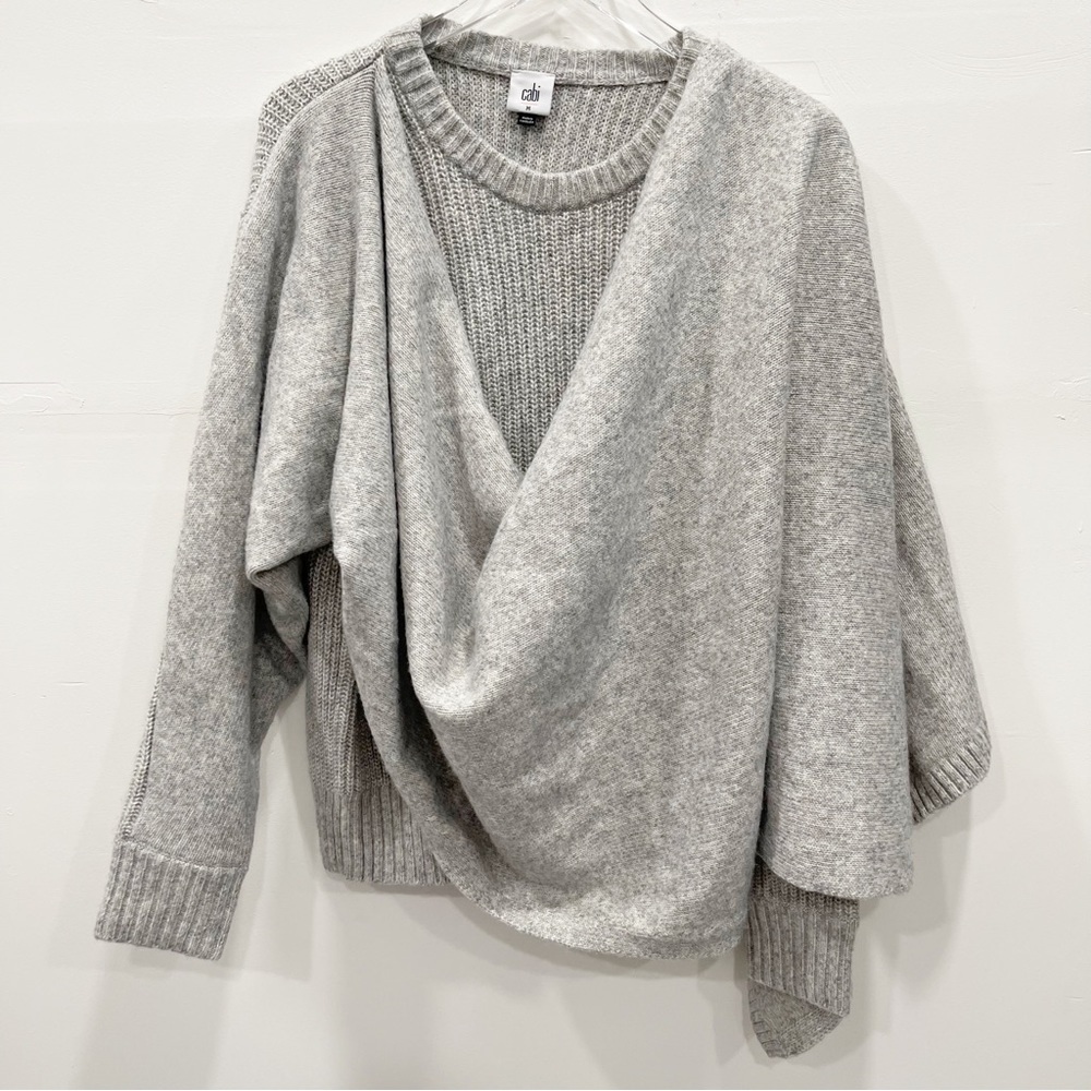Cabi Wrap Pullover Knit Sweater Fall 2022 Grey Cotton Blend